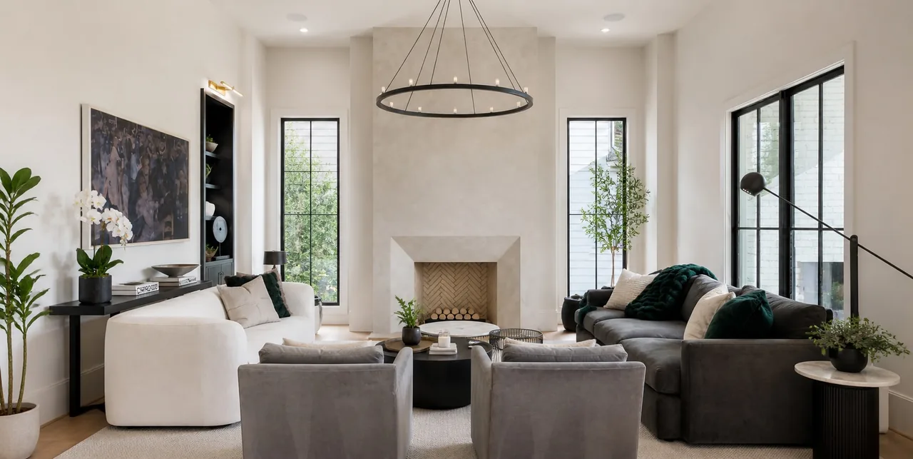 Intelligent Home living room with integrated lighting, audio and video