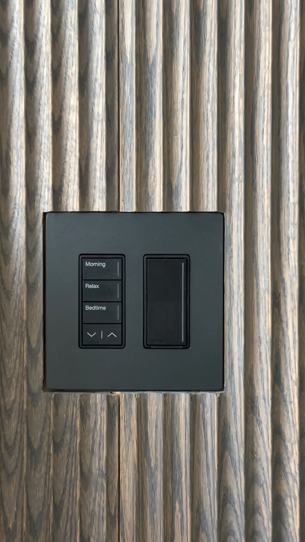 Lutron scene keypad on a textured wall
